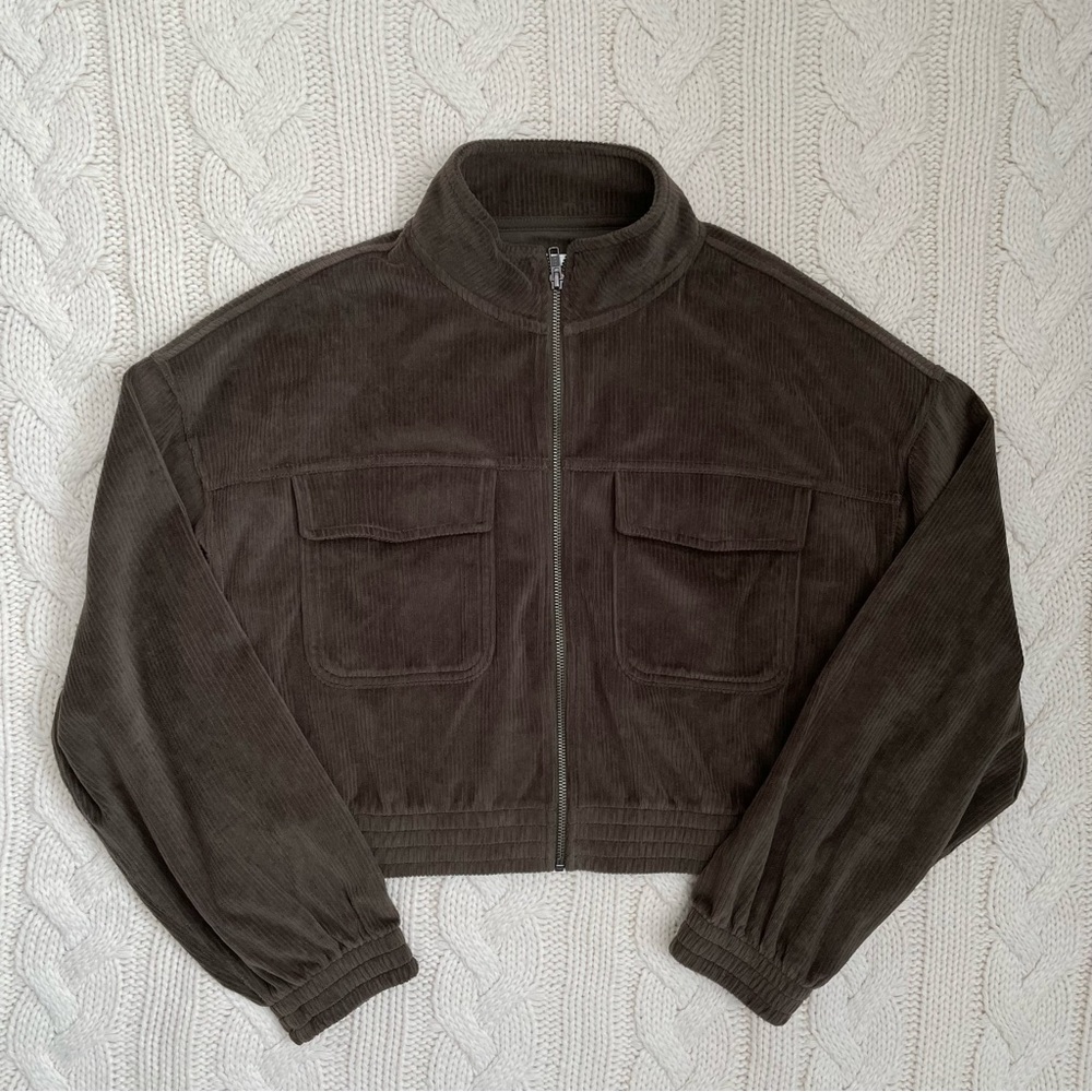 Aerie Cropped Corduroy Zip-up Lightweight Jacket